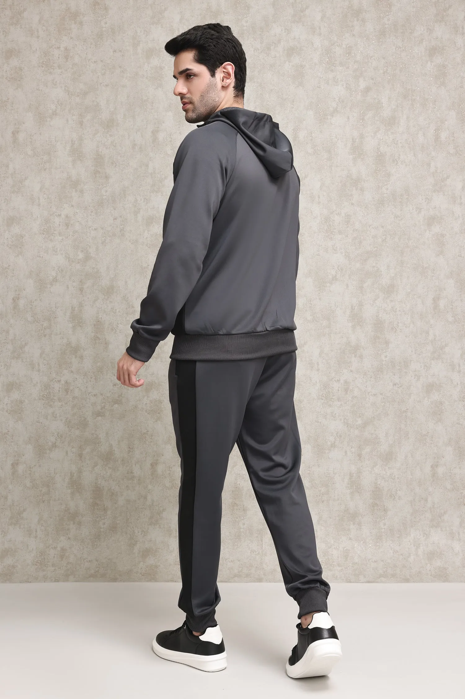 FULL-ZIP TRACKSUIT WITH CONTRAST PANEL DESIGN-DARK-GREY-BLACK