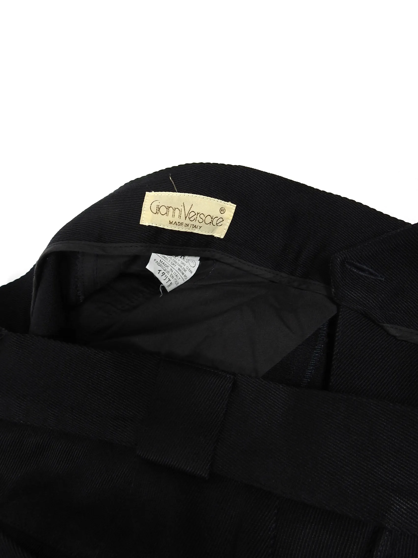 Gianni Versace Vintage Pleated Black Wool Pants Size 50