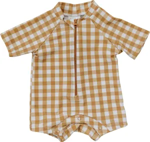 Gingham Zipper One-Piece Swim Rashguard
