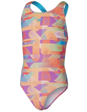 Girls Digital Allover Leaderback Swimsuit - Red/Orange