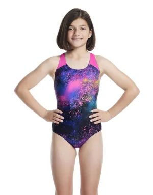 Girls Digital Allover Splashback Swimsuit - Black/Pink