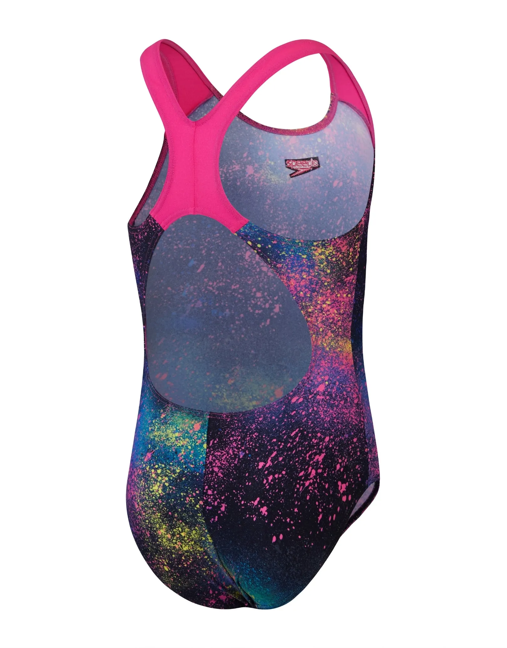 Girls Digital Allover Splashback Swimsuit - Black/Pink