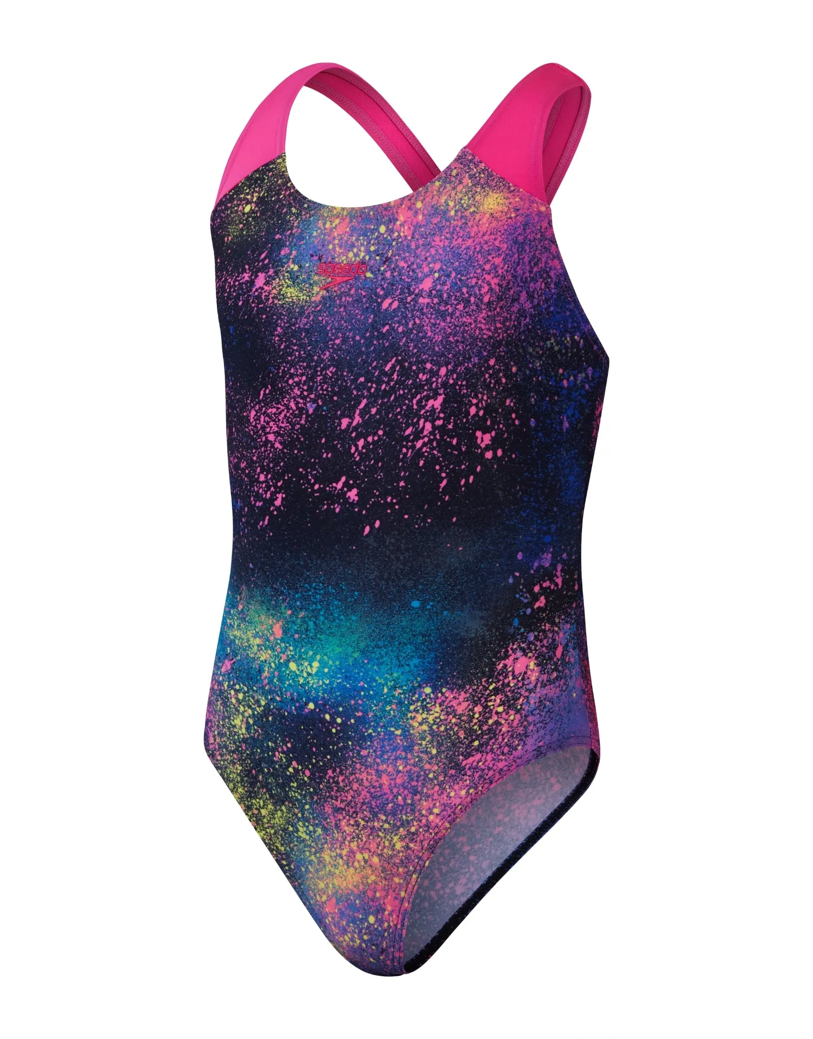 Girls Digital Allover Splashback Swimsuit - Black/Pink