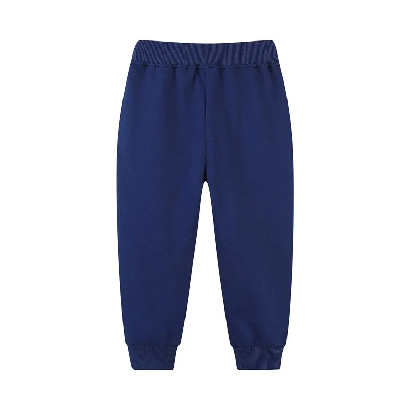 Girls Flower Print Drawstring Cotton Sweatpants - Navy
