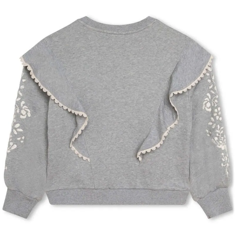 Girls Grey Frill Sweatshirt