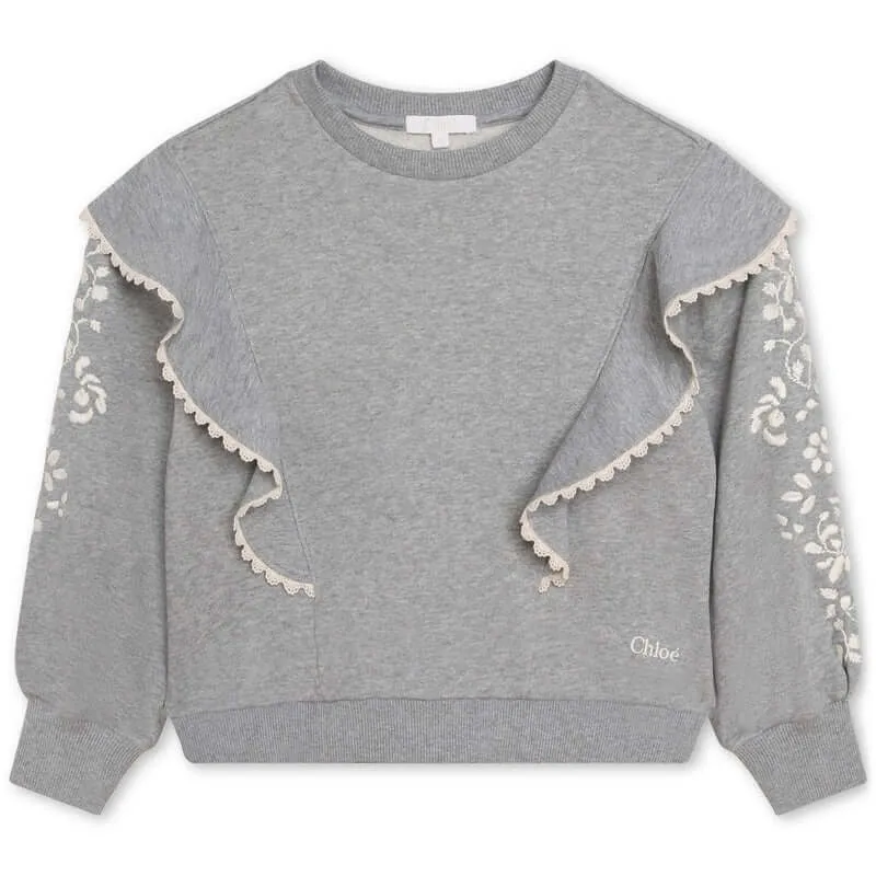 Girls Grey Frill Sweatshirt