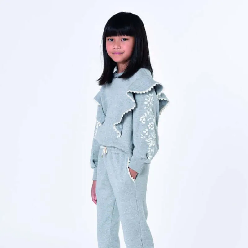Girls Grey Frill Sweatshirt