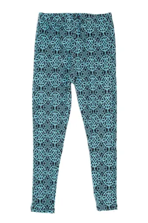 Girl's Interesting Bound Circle Pattern Print Leggings - Blue Sky