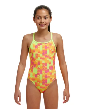 Girls Little Dotty Diamond Back Swimsuit - Yellow/Pink