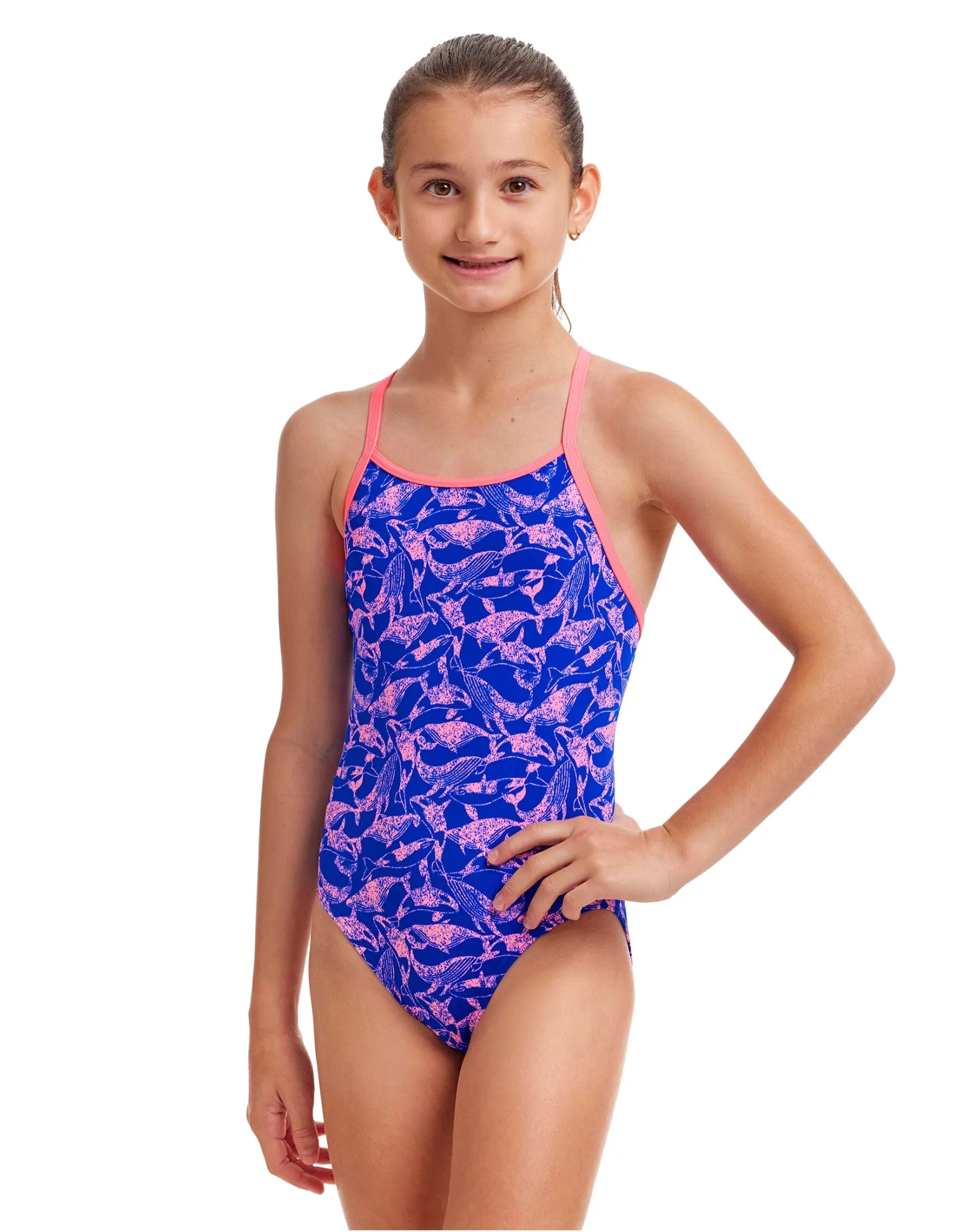Girls Minky Pinky Diamond Back Swimsuit - Blue/Pink