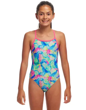 Girls Olive Oily Single Strap Swimsuit - Multi
