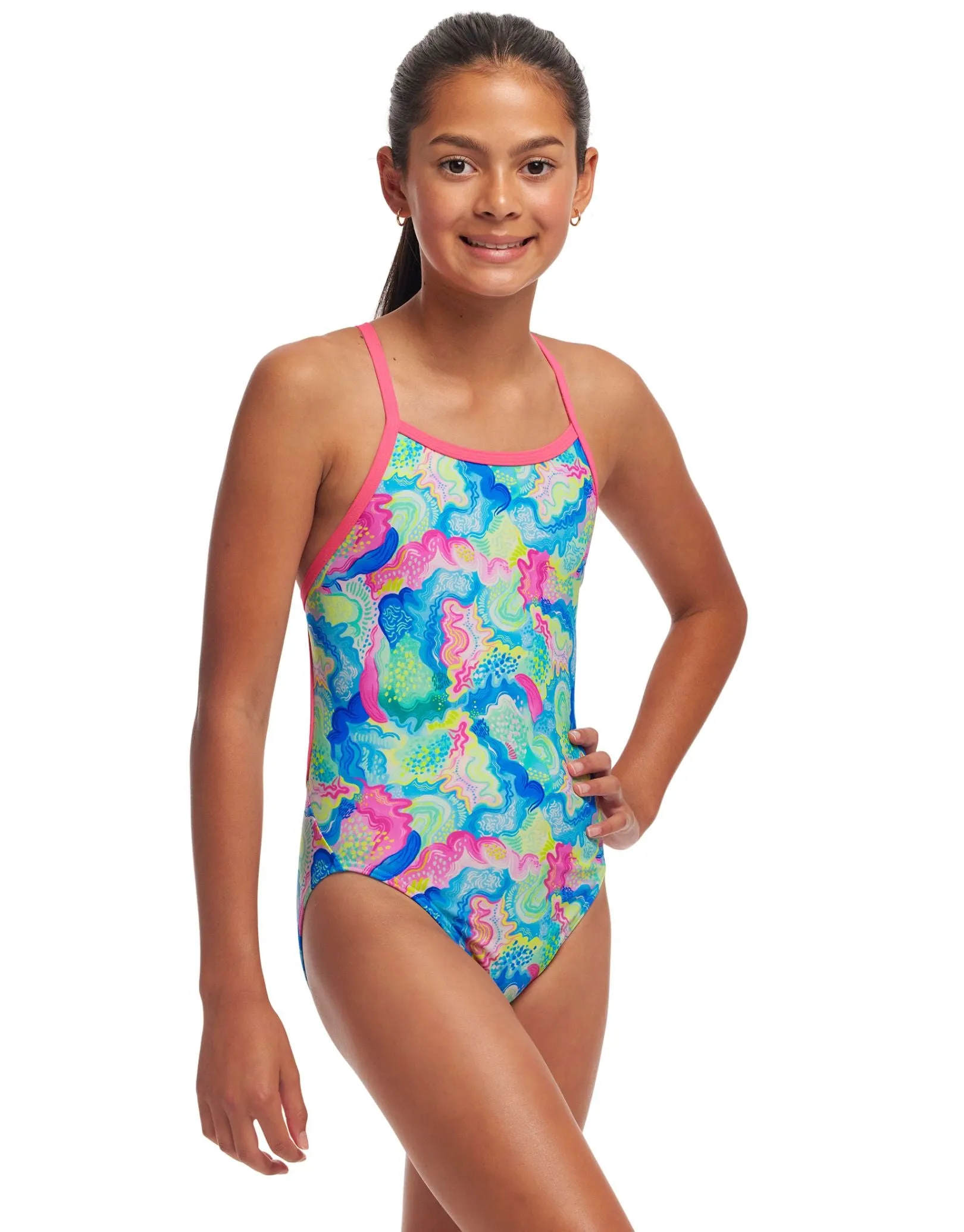 Girls Olive Oily Single Strap Swimsuit - Multi