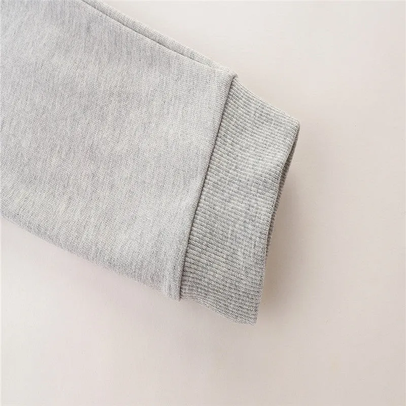Girls Plain Colour Drawstring Cotton Sweatpants - Grey