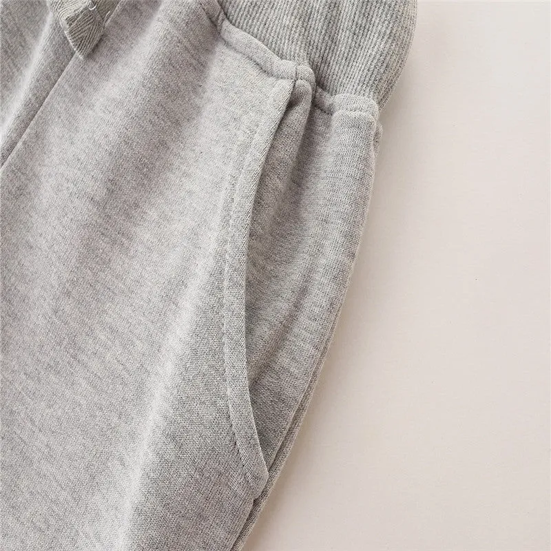 Girls Plain Colour Drawstring Cotton Sweatpants - Grey