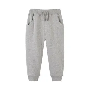 Girls Plain Colour Drawstring Cotton Sweatpants - Grey