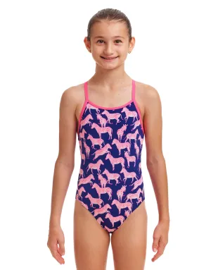Girls Sweet Stripes Diamond Back Swimsuit - Navy/Pink