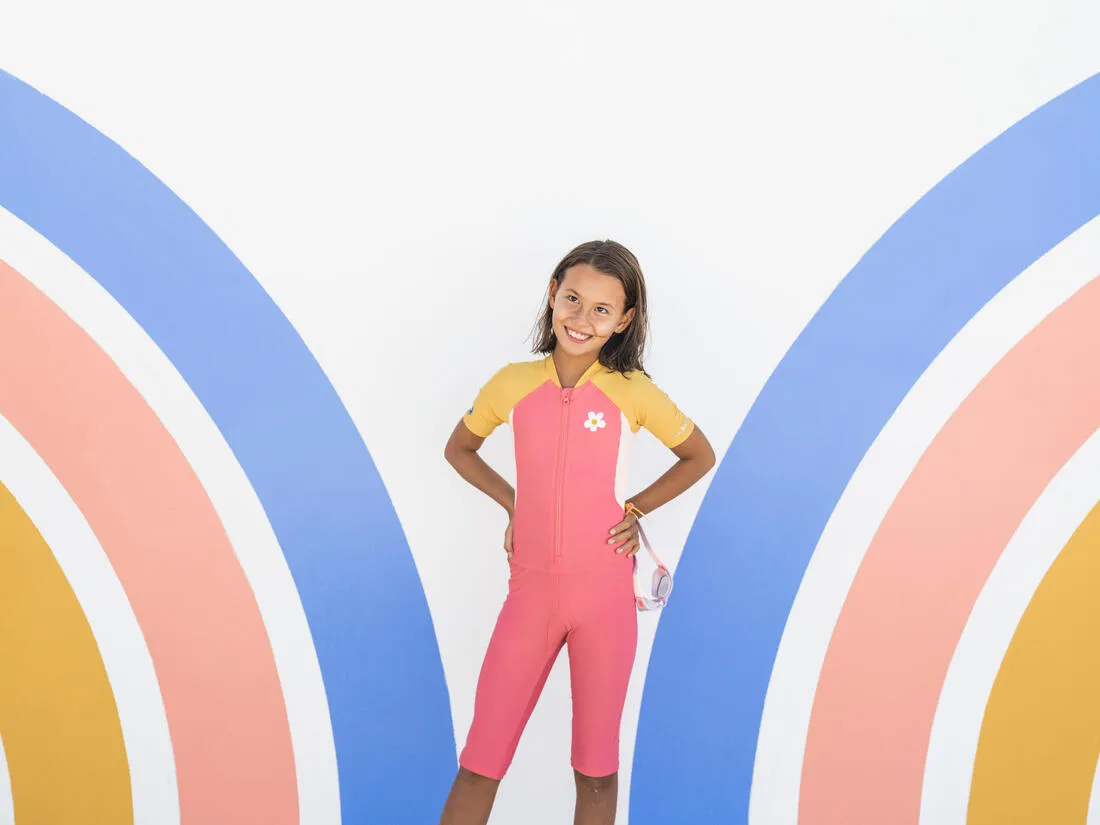 Girls’ swimming shorty suit 100