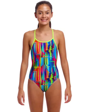 Girls The Glitch Diamond Back Swimsuit - Multi