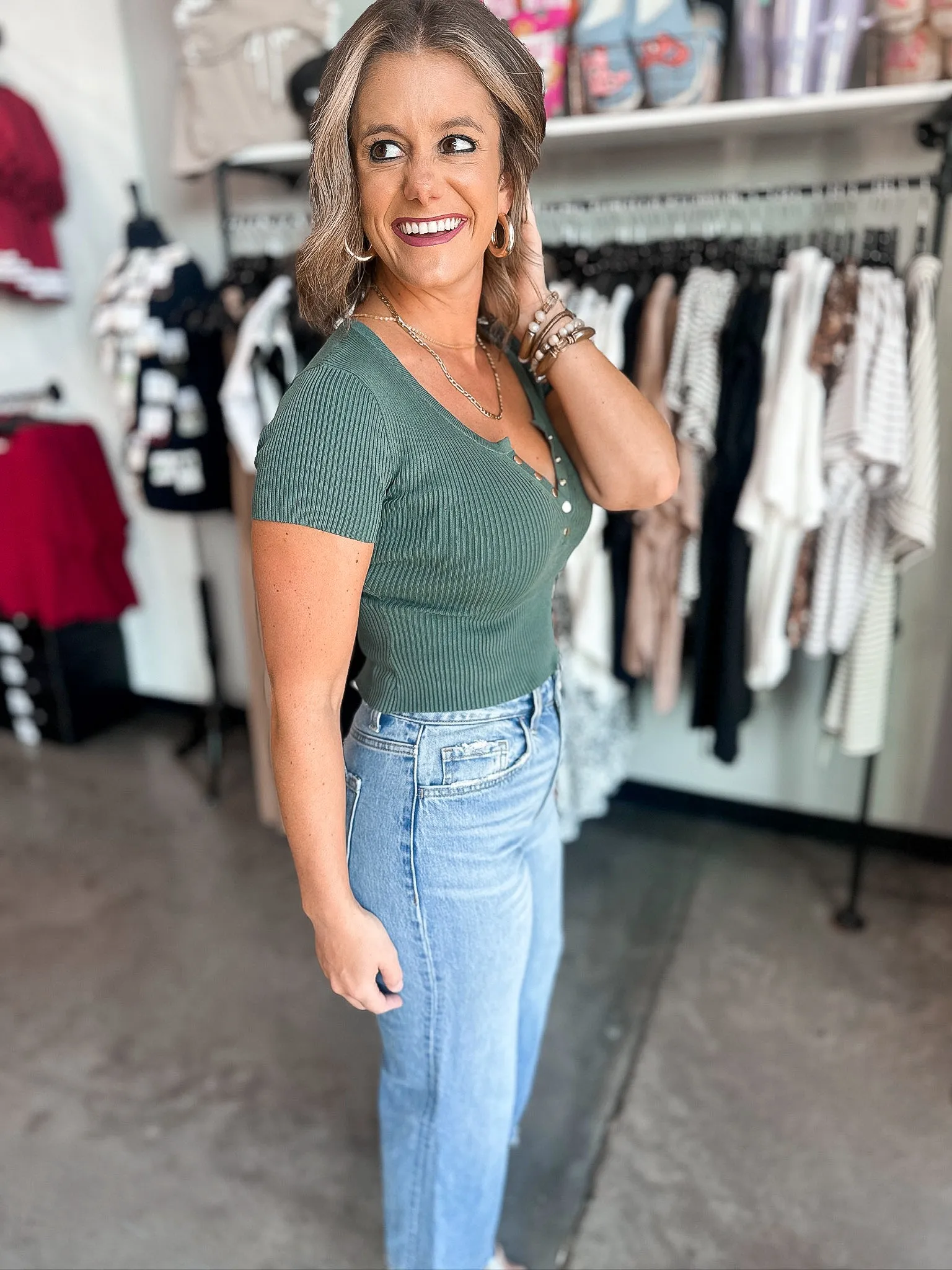 Gold Snap Short Sleeve Sweater