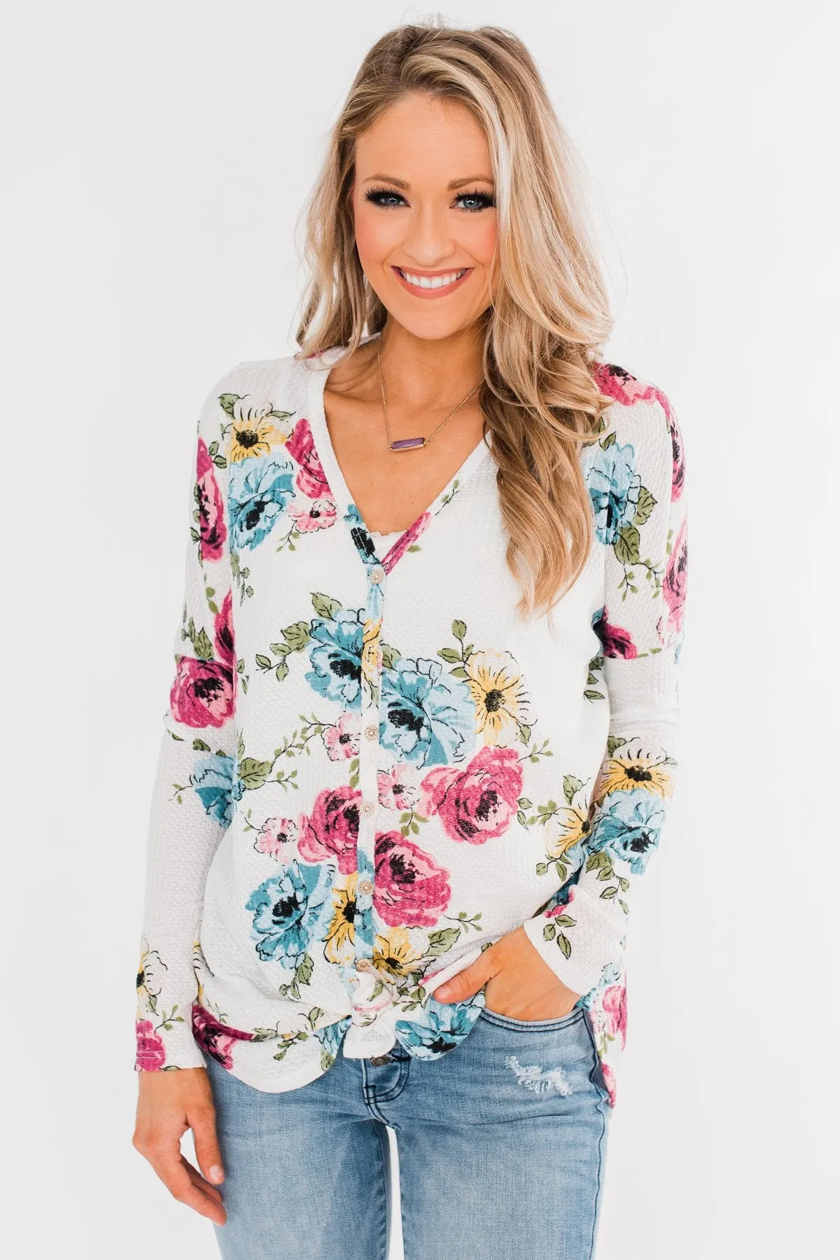 Good Life Floral Thermal Top- White
