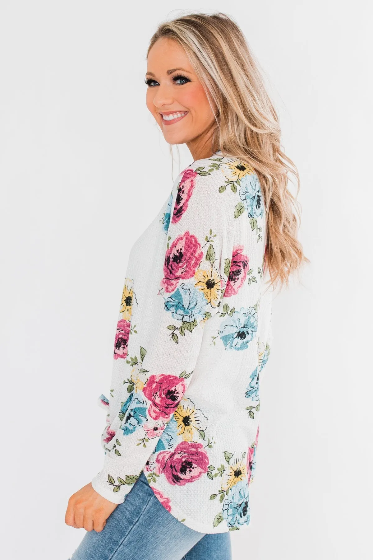 Good Life Floral Thermal Top- White