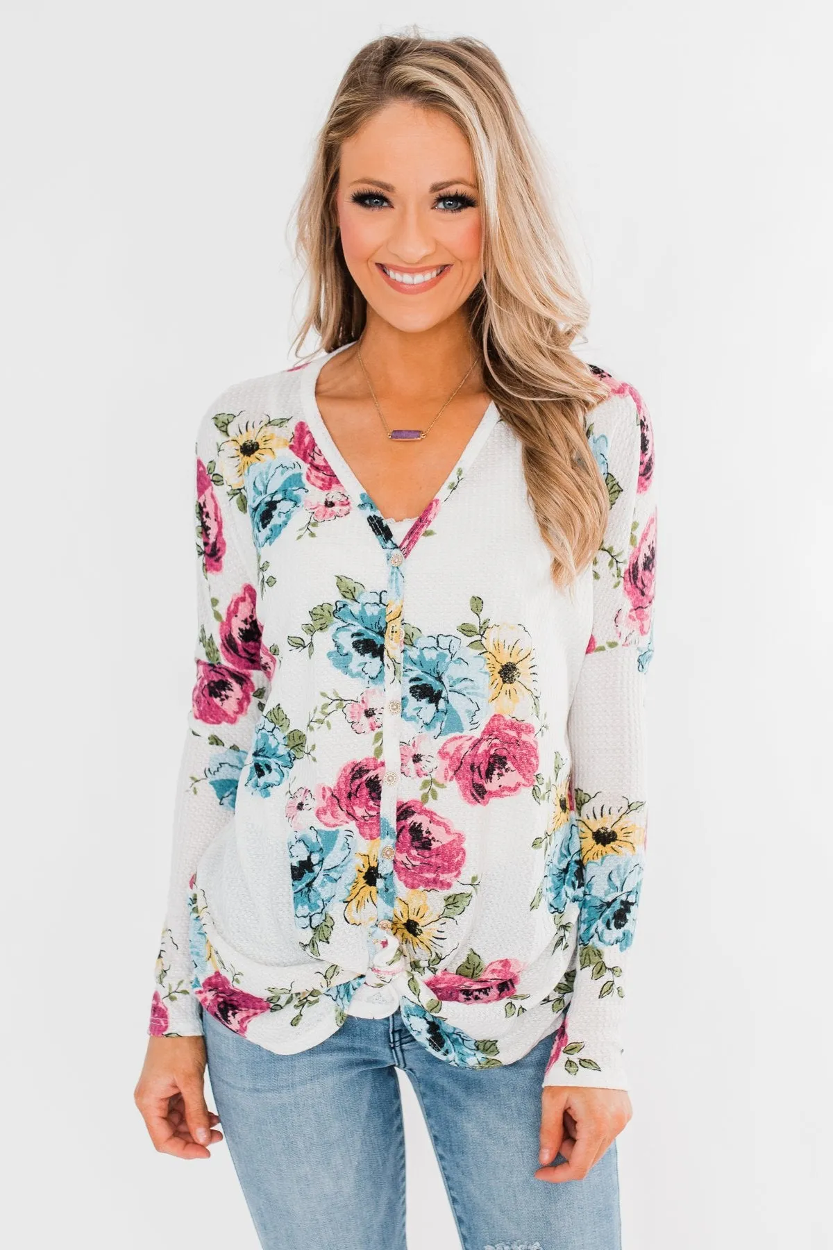 Good Life Floral Thermal Top- White