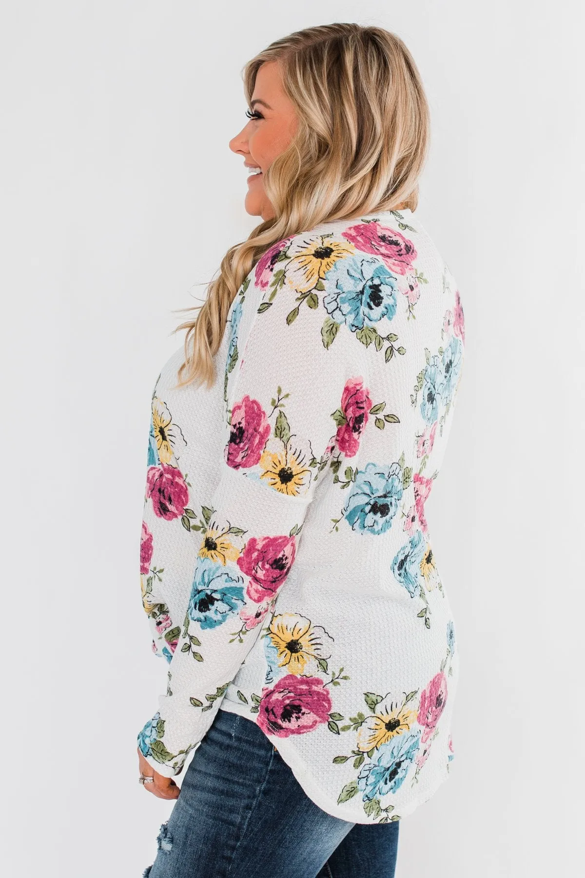 Good Life Floral Thermal Top- White