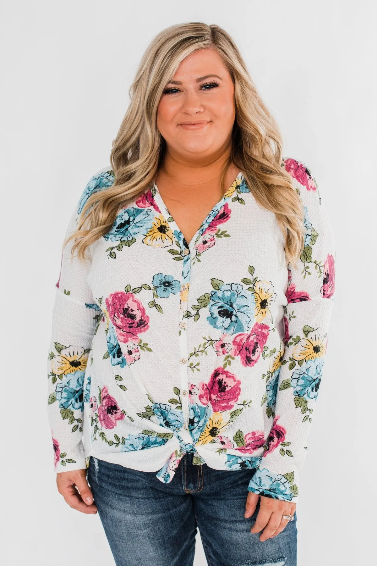Good Life Floral Thermal Top- White