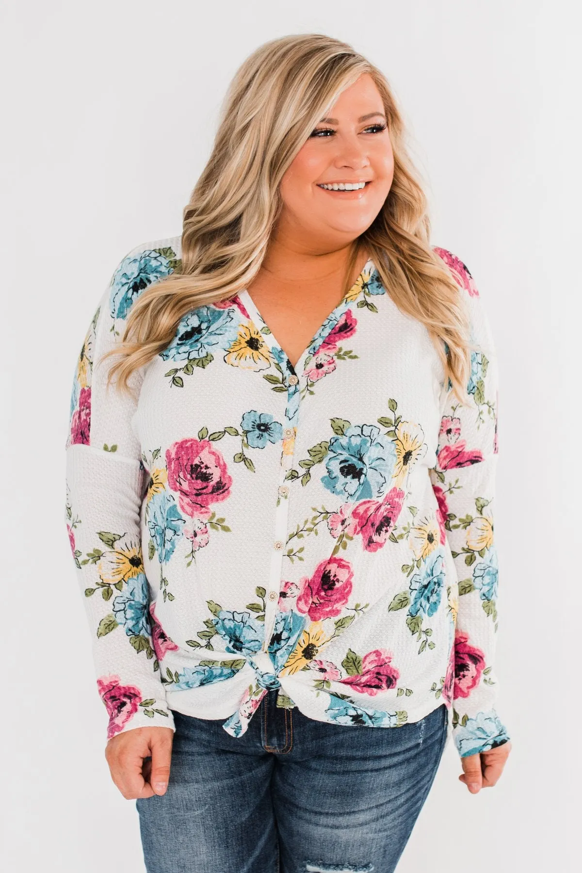 Good Life Floral Thermal Top- White
