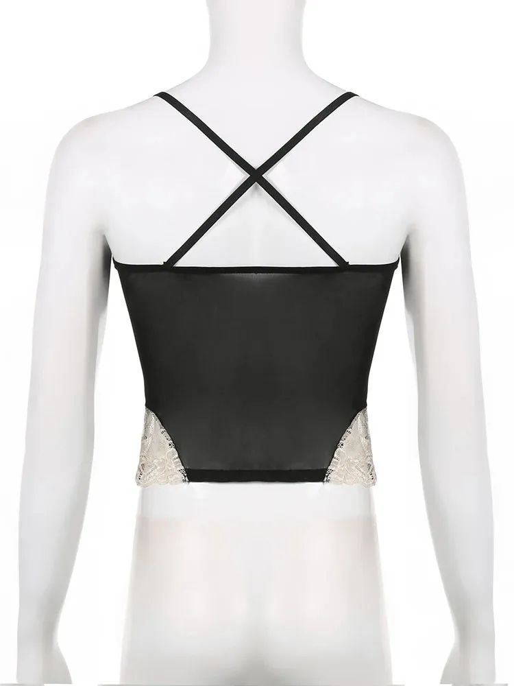 Gothic 'Bewitched' Black Lace Cami Crop Top