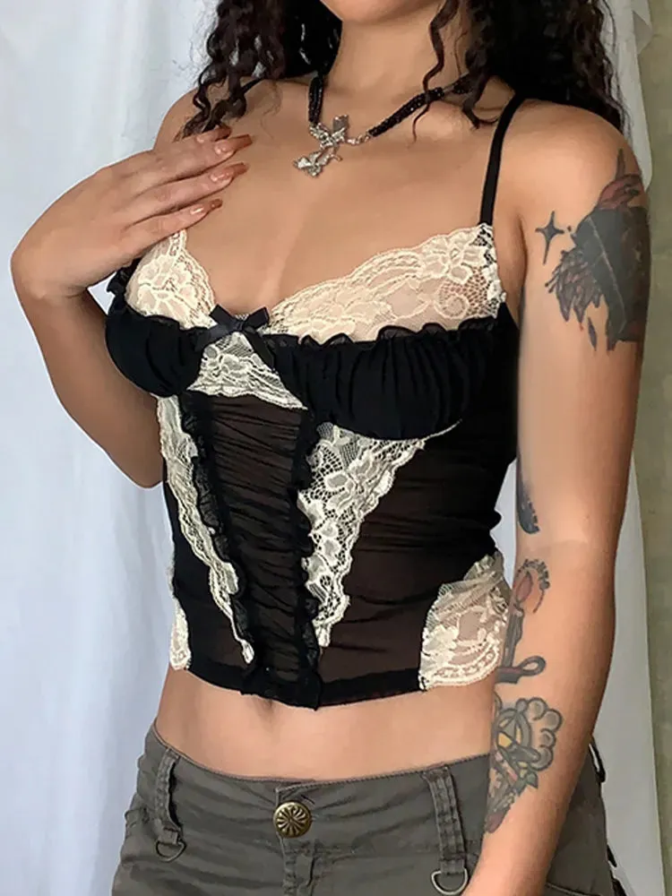 Gothic 'Bewitched' Black Lace Cami Crop Top