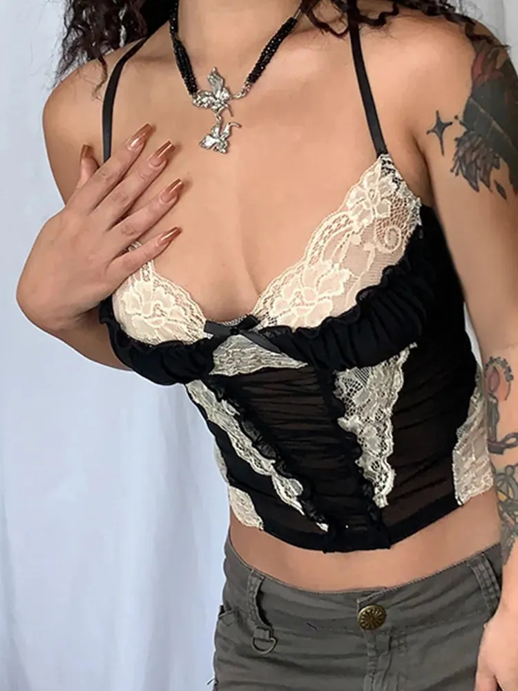 Gothic 'Bewitched' Black Lace Cami Crop Top