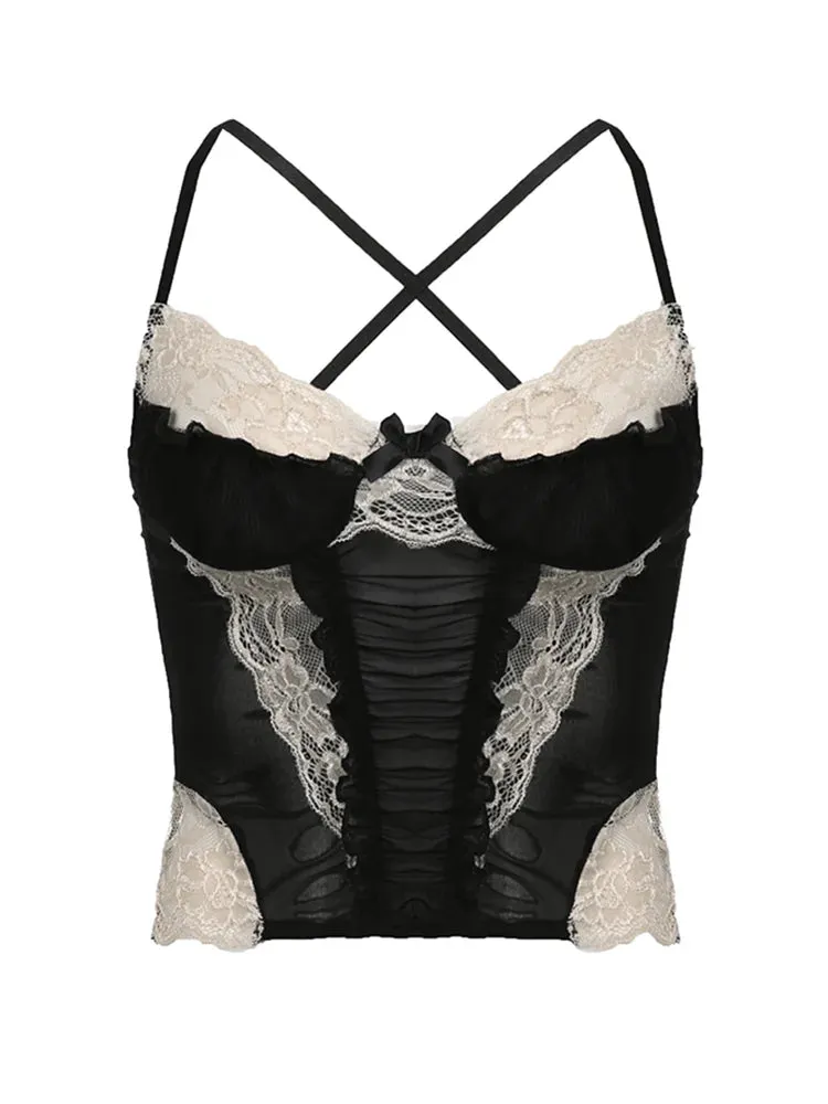 Gothic 'Bewitched' Black Lace Cami Crop Top