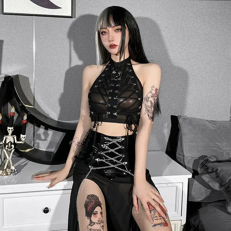 Gothic Lace-Up Sheer Top UB98564