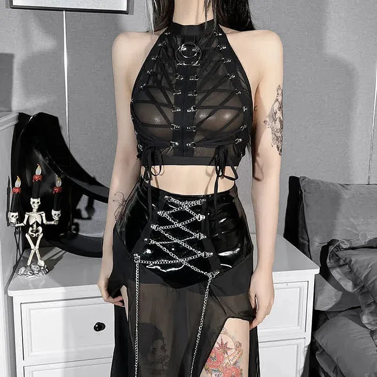 Gothic Lace-Up Sheer Top UB98564