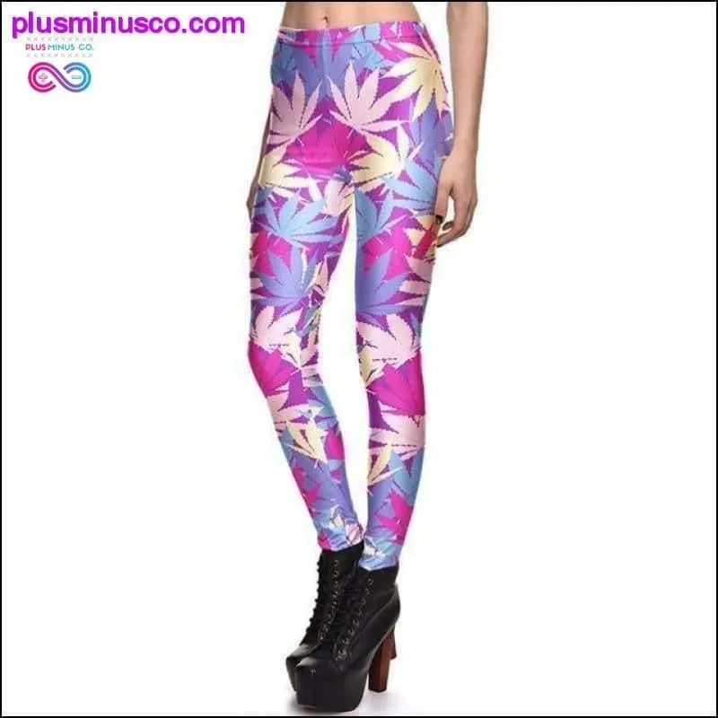 Gradient Rainbow Weed Maple Leaf Printed Elastic Slim