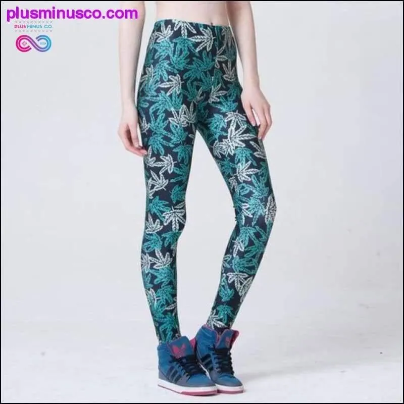 Gradient Rainbow Weed Maple Leaf Printed Elastic Slim