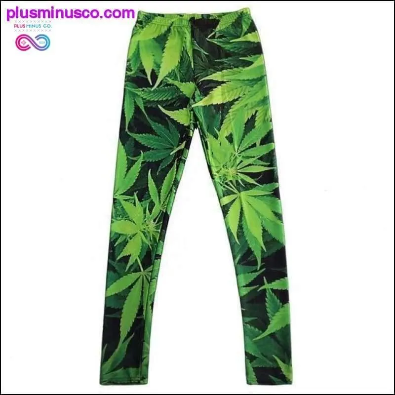 Gradient Rainbow Weed Maple Leaf Printed Elastic Slim