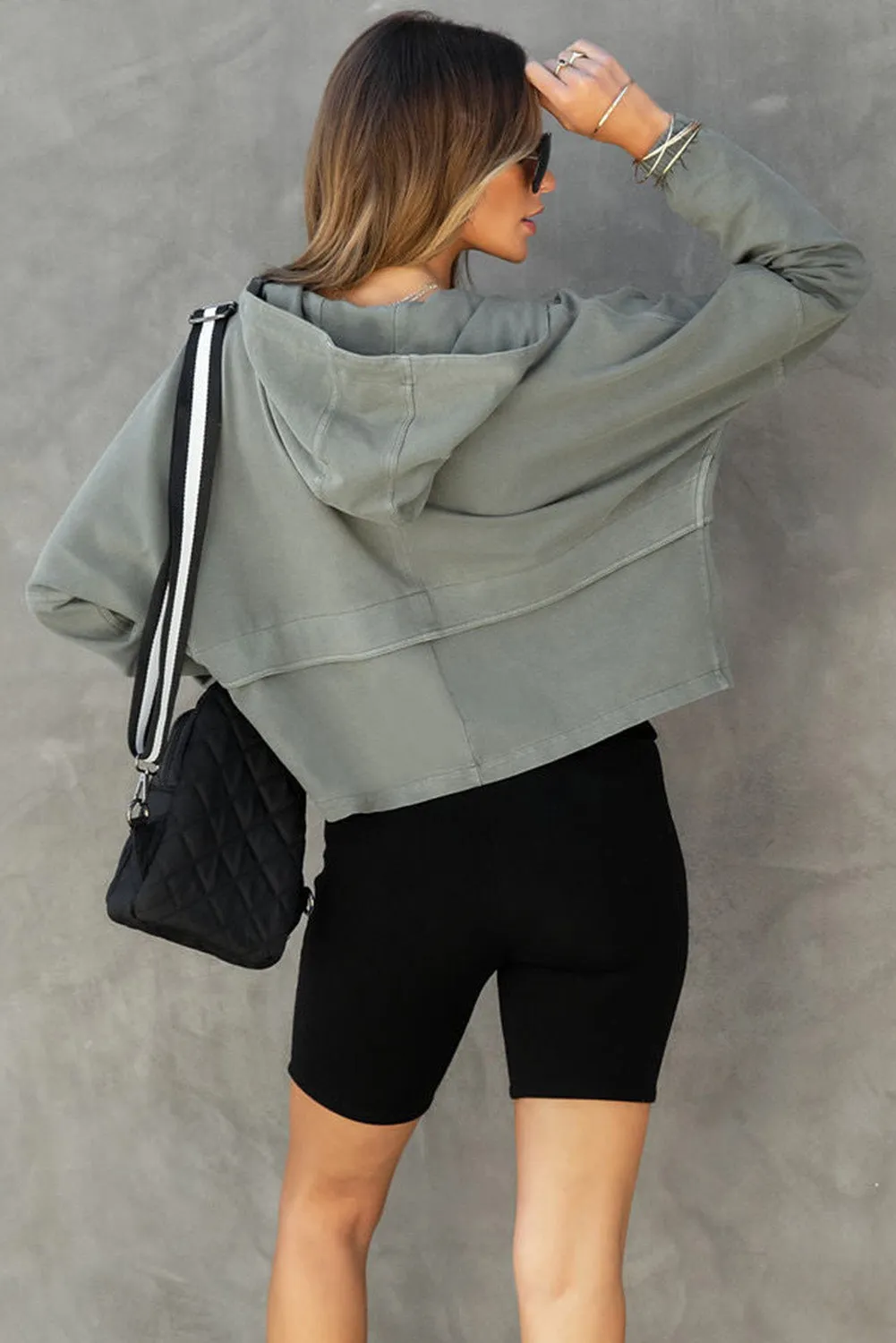 Gray Athleisure Pocketed Cotton Zip Up Hoodie
