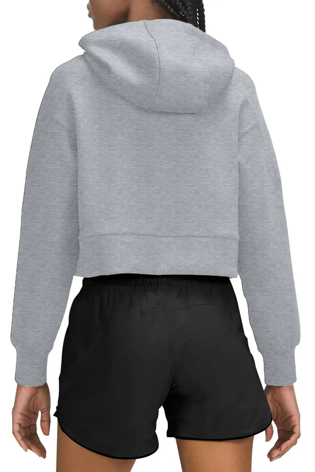 Gray Drawstring Cut-Out Cropped Hoodies