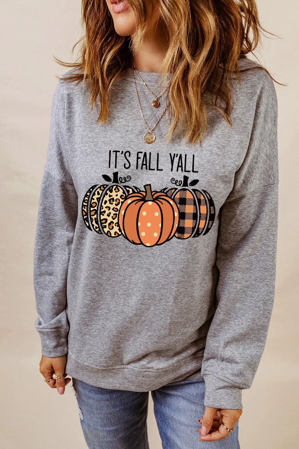 Gray Fall Fashion Graphic Drop Shoulder Sweatshirt