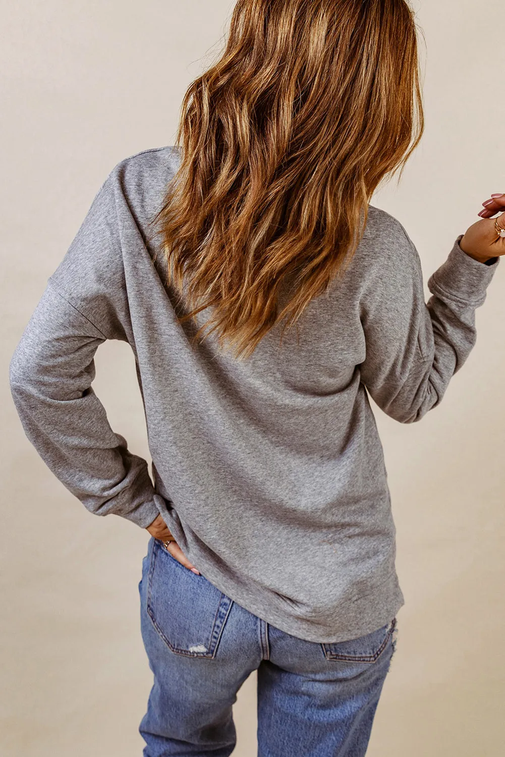Gray Fall Fashion Graphic Drop Shoulder Sweatshirt
