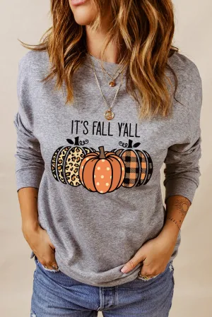 Gray Fall Fashion Graphic Drop Shoulder Sweatshirt