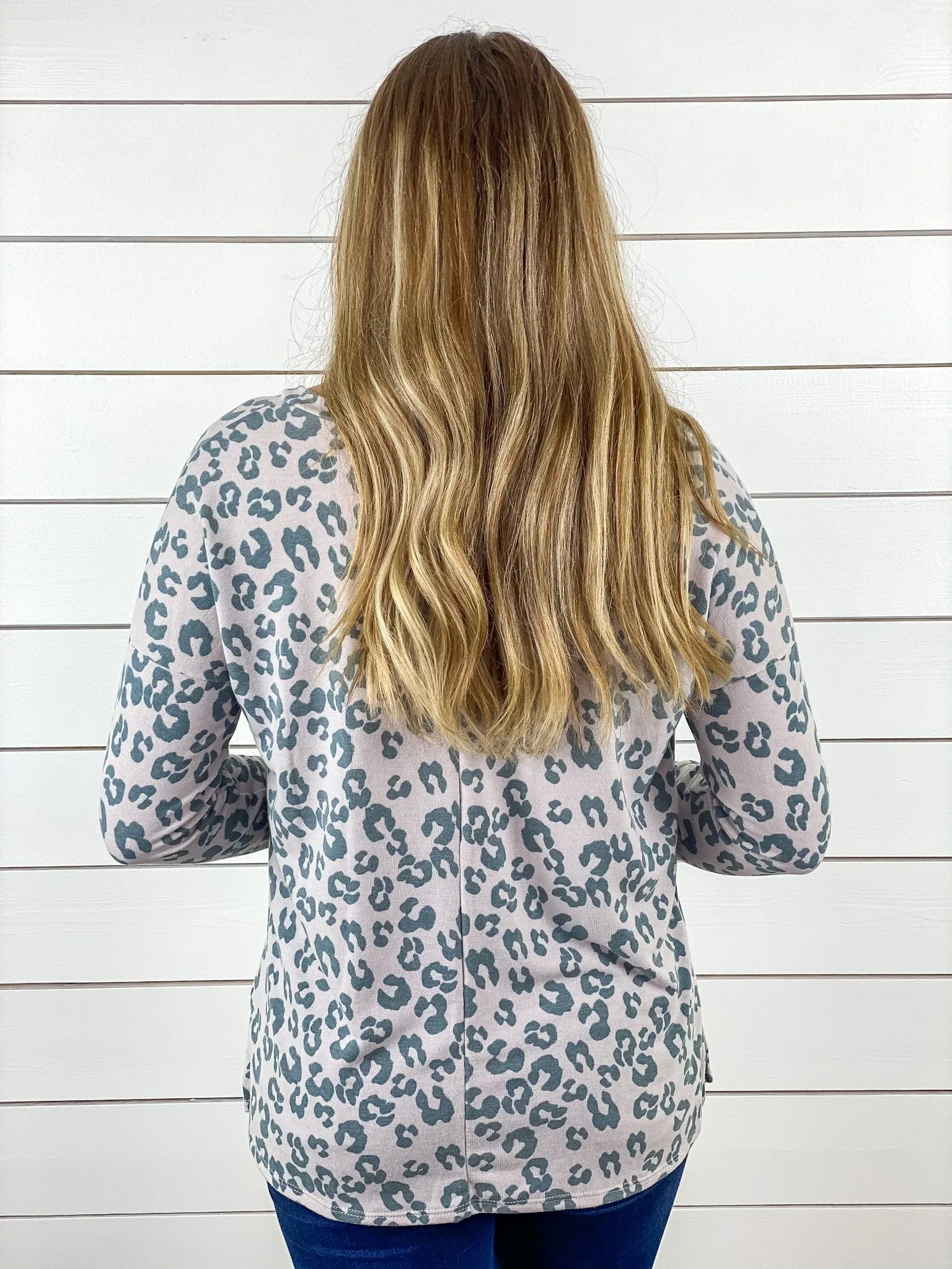 Gray Leopard Print V-Neck