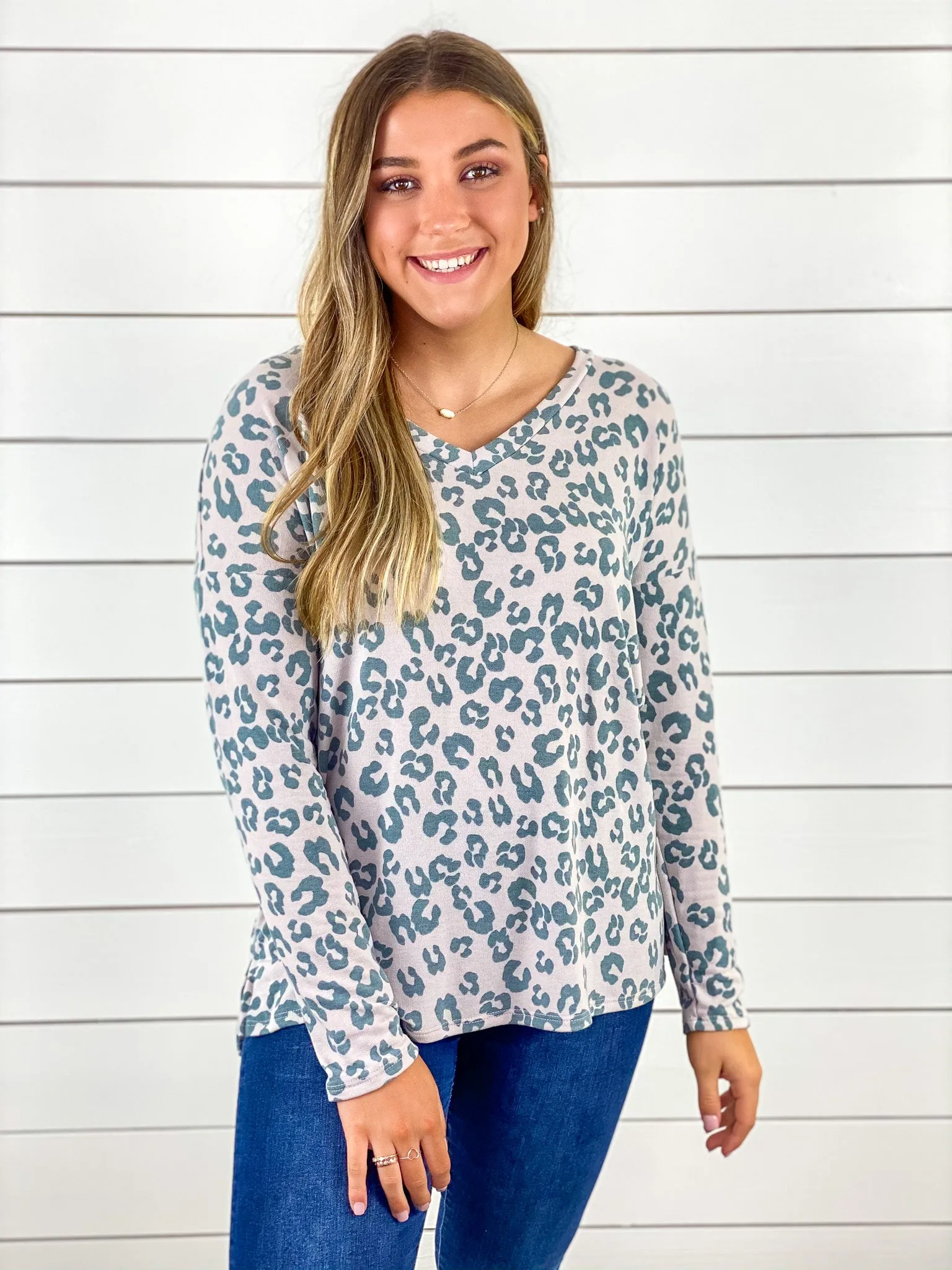 Gray Leopard Print V-Neck