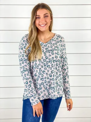 Gray Leopard Print V-Neck