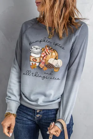 Gray Pumpkin Letter Graphic Print Crew Neck Sweatshirt