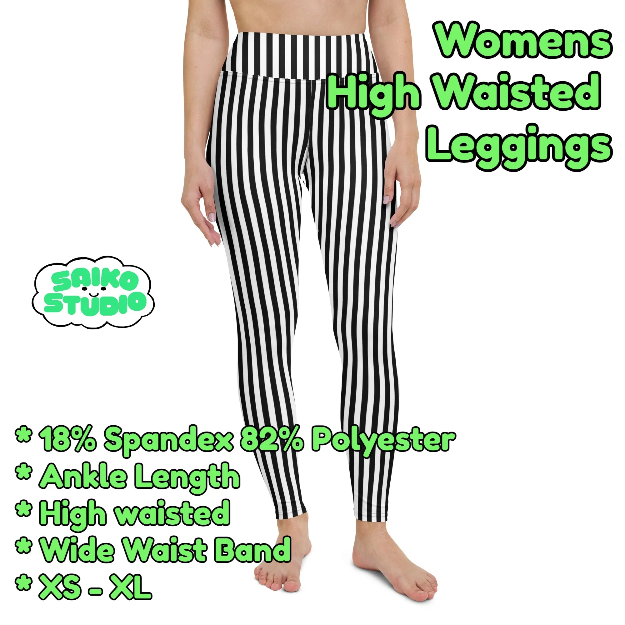 Gray White Vertical Striped High Waist Womens Yoga Leggings - Saiko Studio