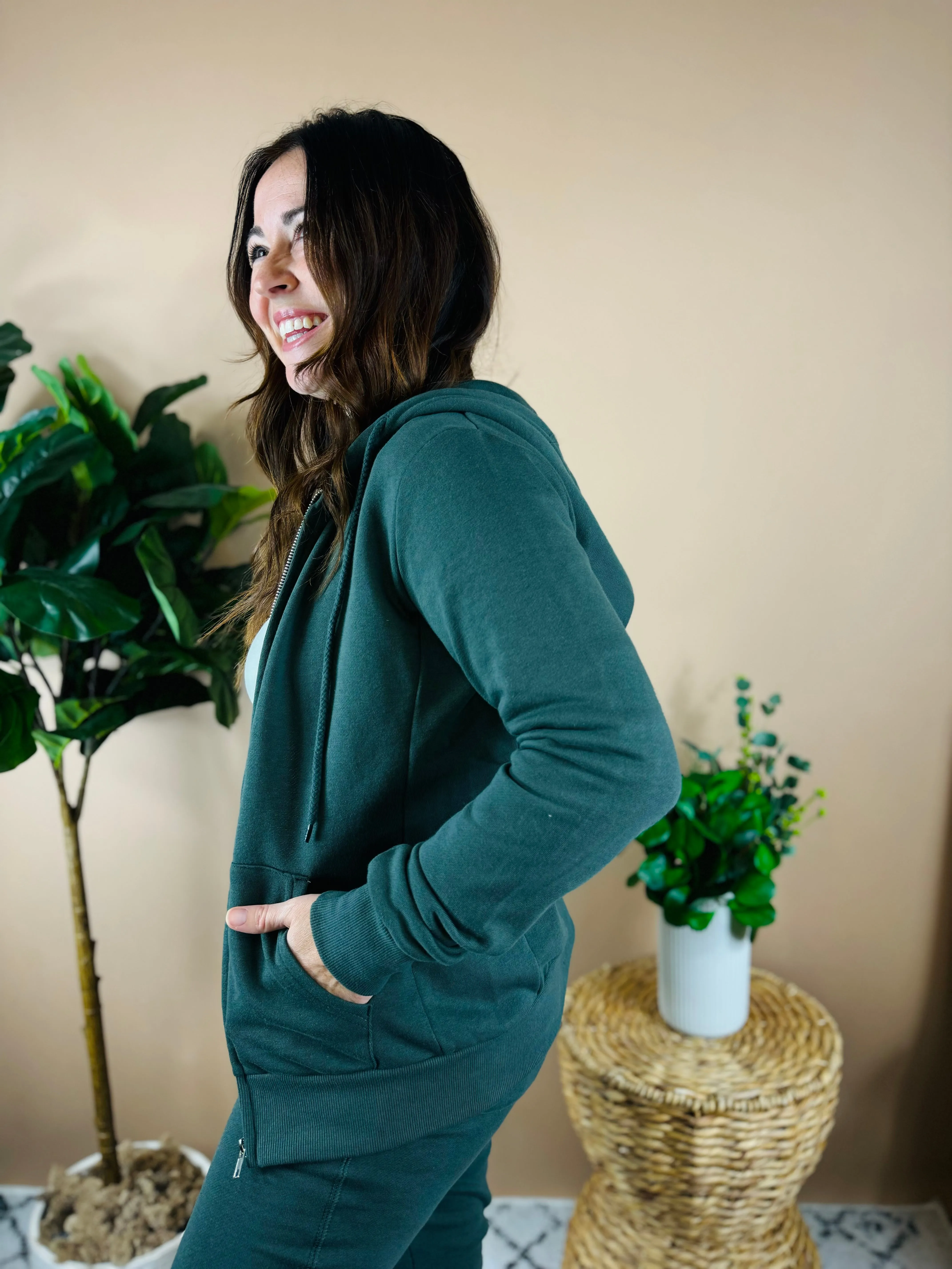 Green Fleece Zip Up Hoodie