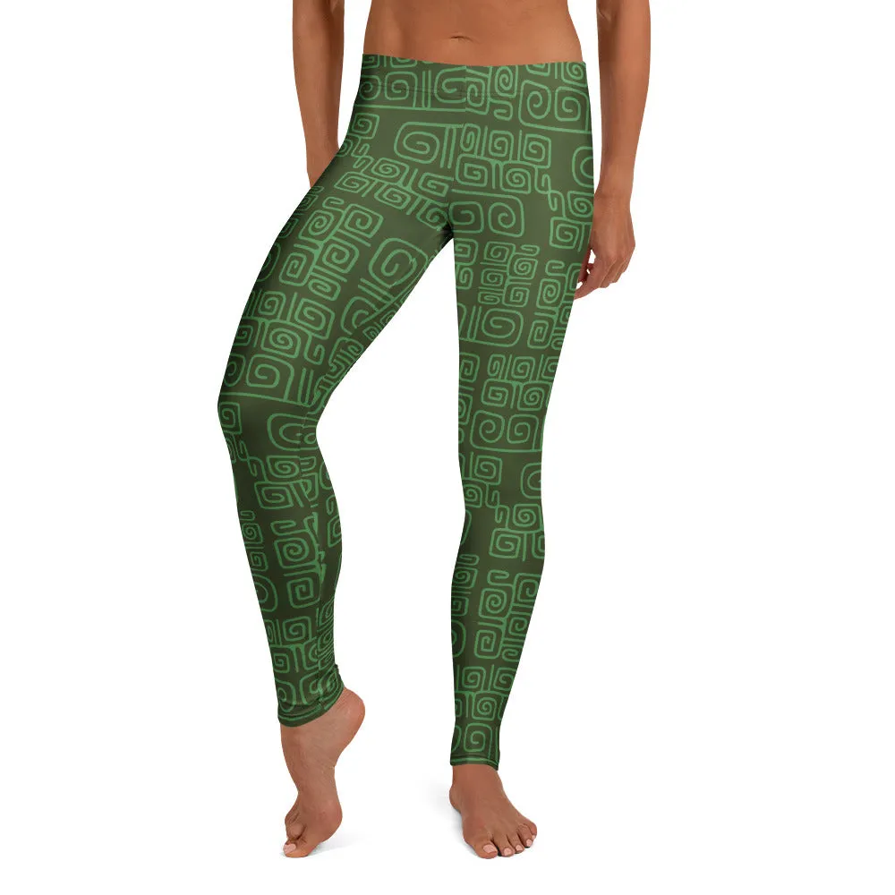 Green Tropical Deco Mid-waist Leggings